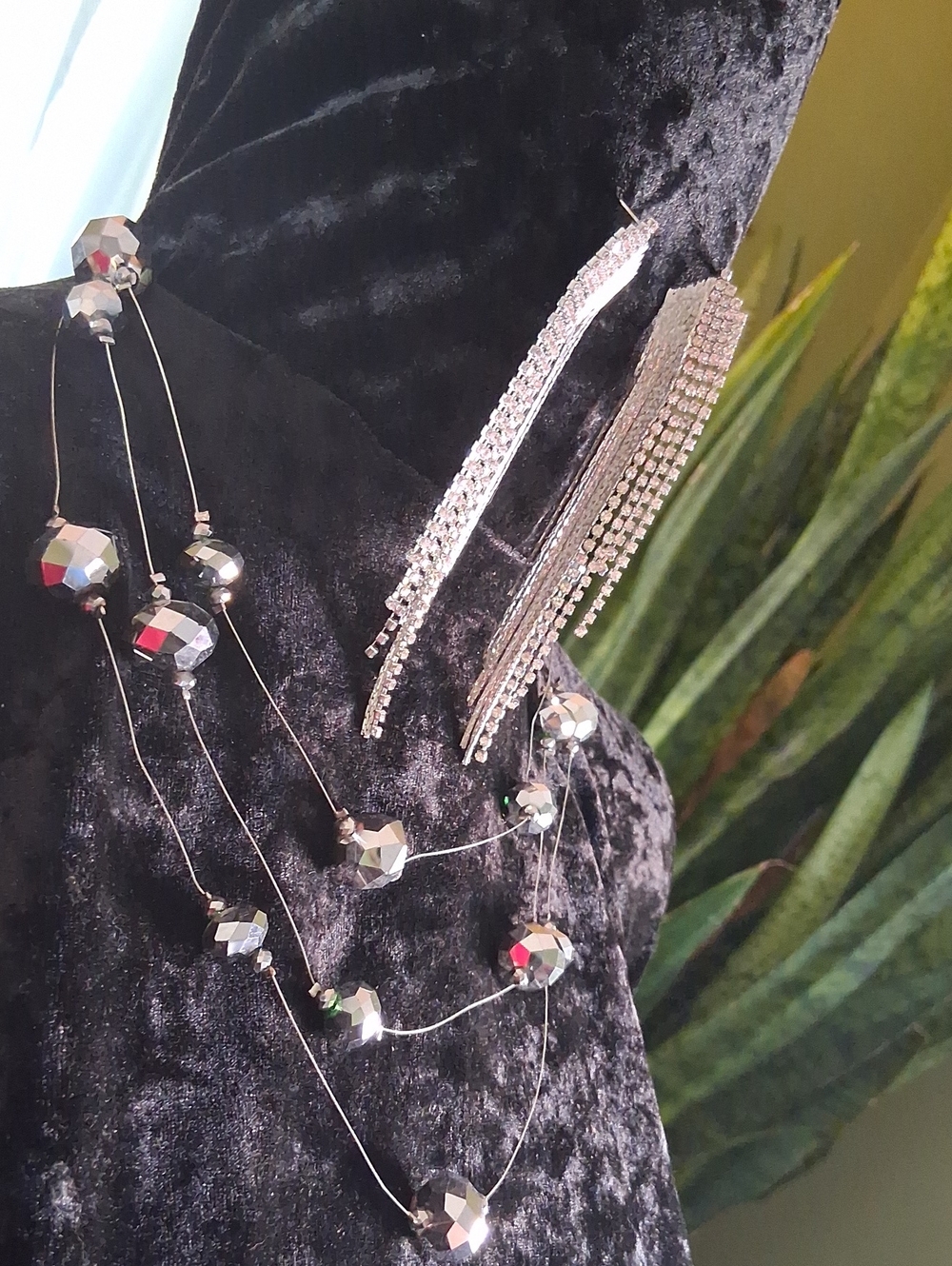 Kenneth Cole Silver Crystal Fringe Necklace and Drop Earrings Set
